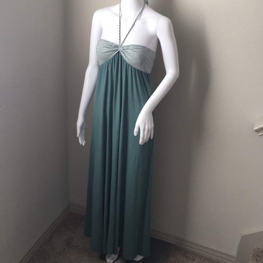 Teal Empire Waist Halter Maxi Dress
